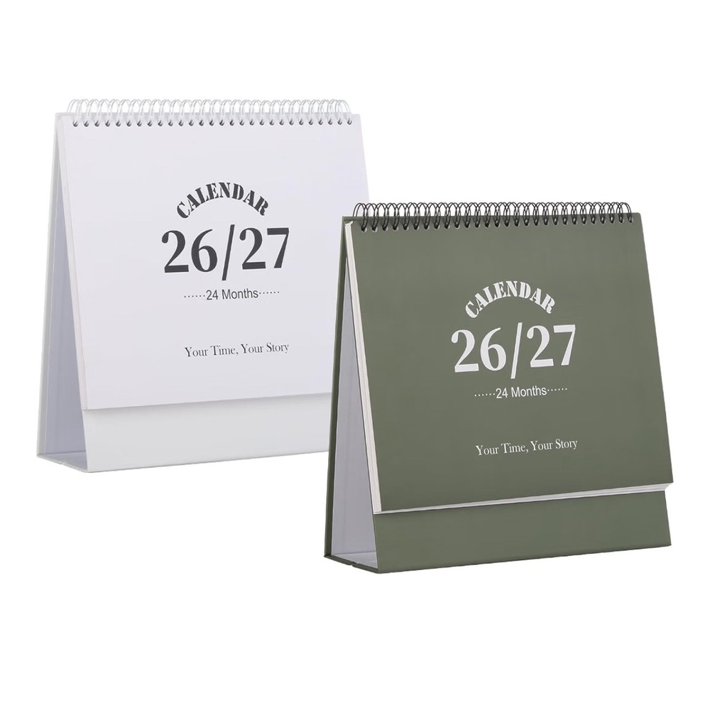 2026-2027 Desk Calendar 24 Month Standing Flip Planner White Sage Green 9.8x9.6